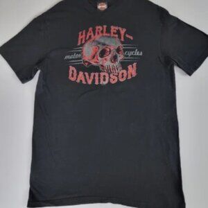 Harley Davidson Black/Red Skull Graphic Short Sleeve T-Shirt Sz L Unisex